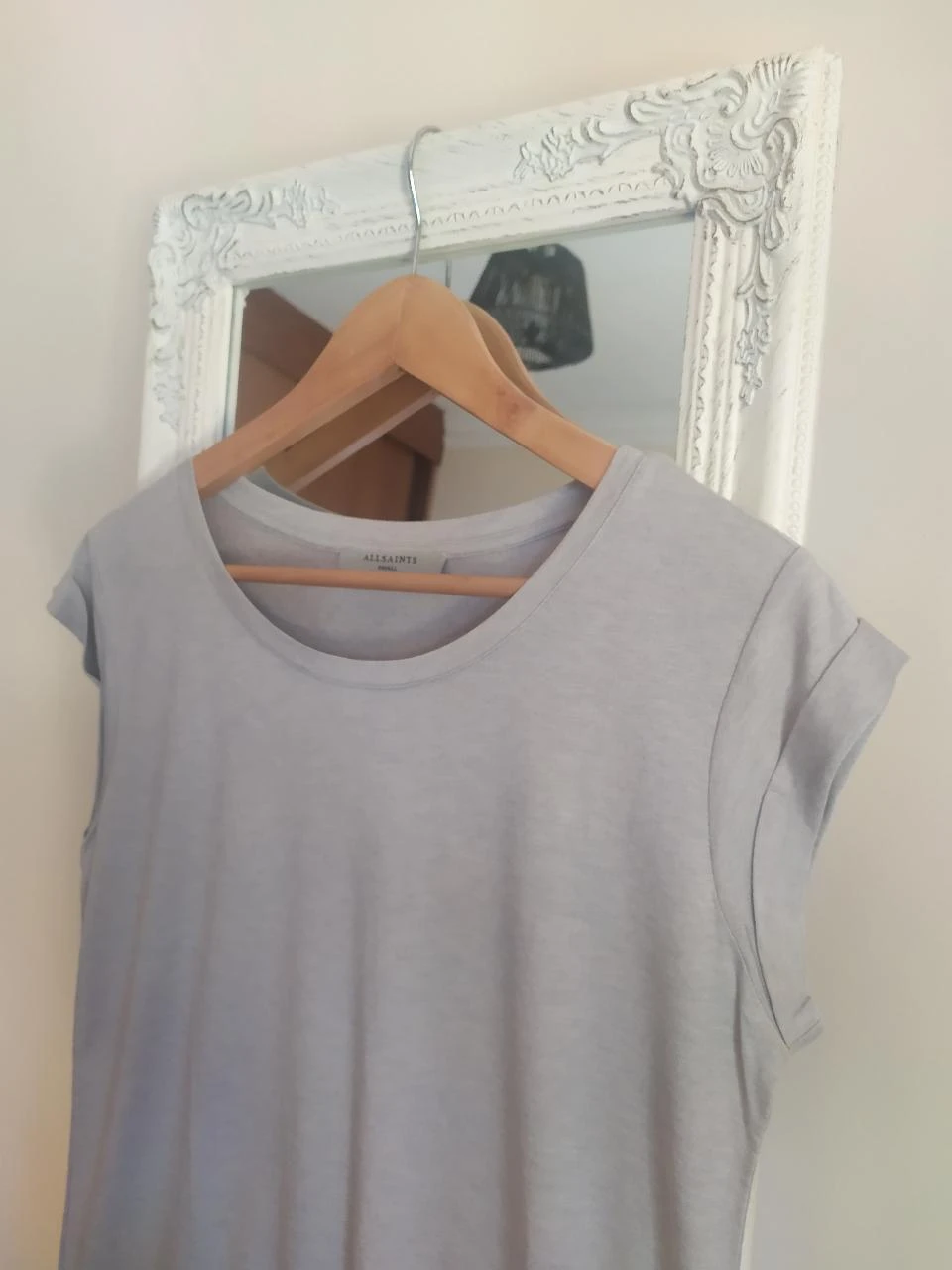ALLSAINTS Women's Light Grey Viscose Wool Blend Relaxed T-Shirt Size S – photo 4